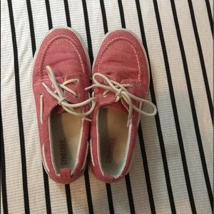 Casual red boating shoes